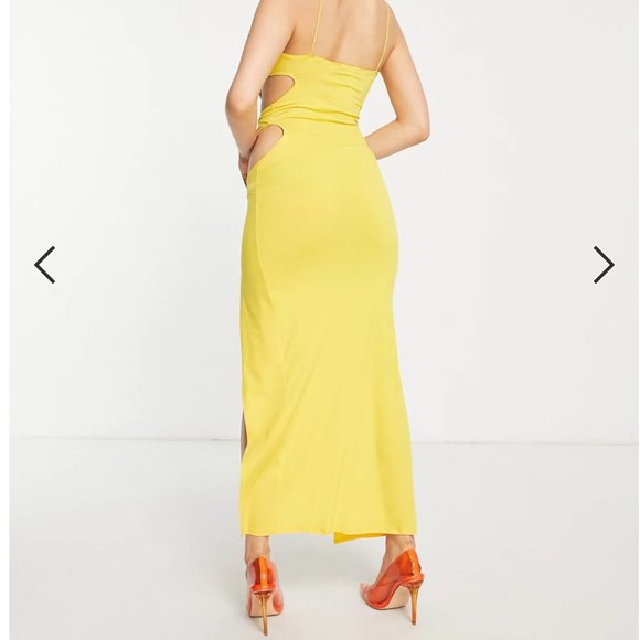 First Distraction The Label cut-out side midi dress with thigh slit in yellow - Picture 6 of 11